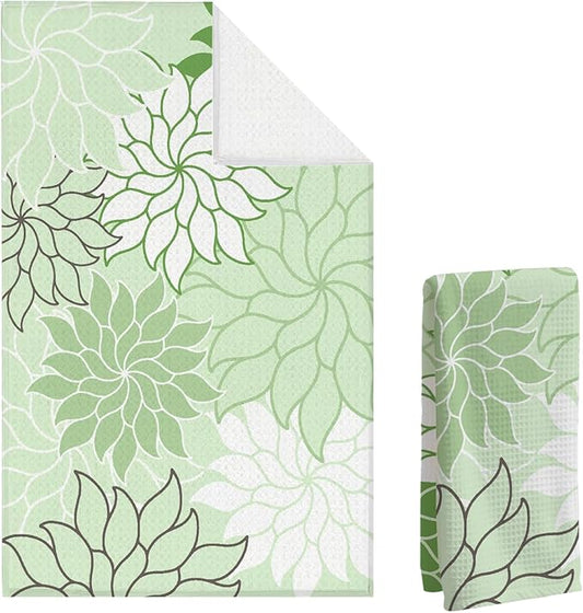 Boho Floral Abstract Waffle Towels, Flower Hand Towel for Bathroom Decor, 16x24 Inch Neutral Green Flower Dish Tea Towel Decor for Kitchen/Bath/SPA,Gift for Friends.