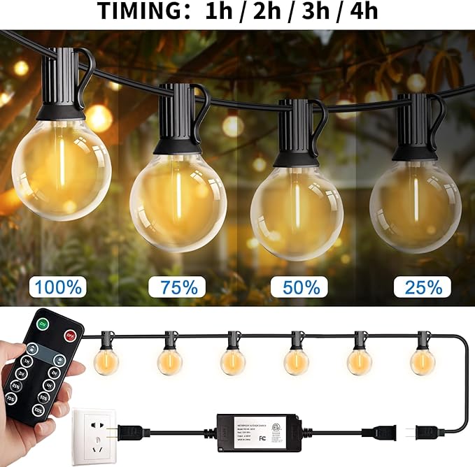 LED 30FT Outdoor String Lights with Remote Waterproof Patio Lights 27 Dimmable G40 Bulbs, Outdoor Globe String Lights Decorative Backyard Bistro Garden Balcony Cafe Lights