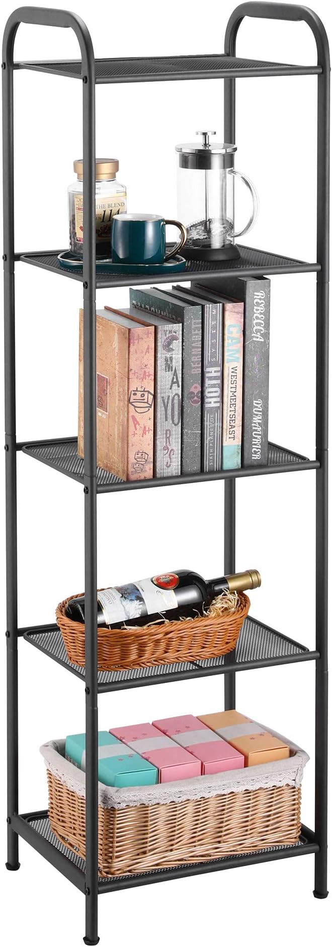 MAX Houser Storage Rack with Shelf,Industrial Style Extendable Plant Stand, Standing Shelf Units for Kitchen, Bathroom, Office,Living Room, Balcony, Kitchen (Charcoal Gray, 5 Tier)