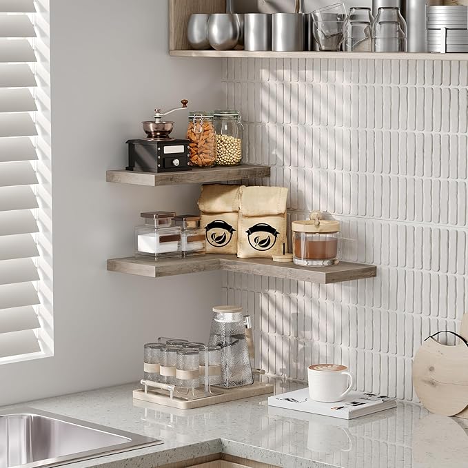 Floating Shelves for Wall, 1.5" Thick Wall Shelf Set of 3 with Invisible Brackets, 15.7L x 7.9W Hanging Book Shelves Farmhouse Home Decor for Bathroom, Living Room, Bedroom, Greige 4301BJP3BG