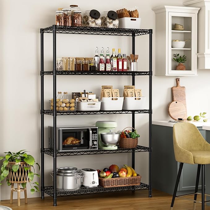 SINGAYE 5 Garage Heavy Duty Shelving Unit Kitchen Pantry Close Home Organizers and Storage Bathroom Shelf Laundry Room Organization Industrial Book Metal Wire Adjustable Shelves