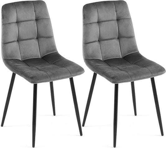 NORDICANA Grey Velvet Dinner Chairs Set of 2, Modern Armless Dining Side Chairs with Metal Legs for Kitchen Living Room Vanity