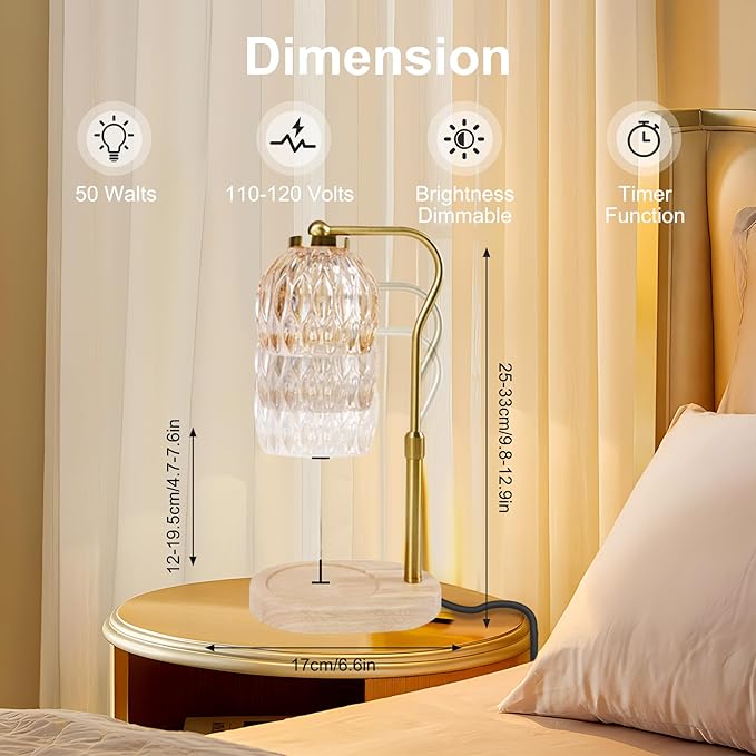 Candle Warmer Lamp Dimmable Wax Melt Warming Lamp with Timer Scented Wax Candle in Jar During Bathing & Yoga & Meditation with 2 Bulbs Home Decor Gift for Female (Diamond Ball)