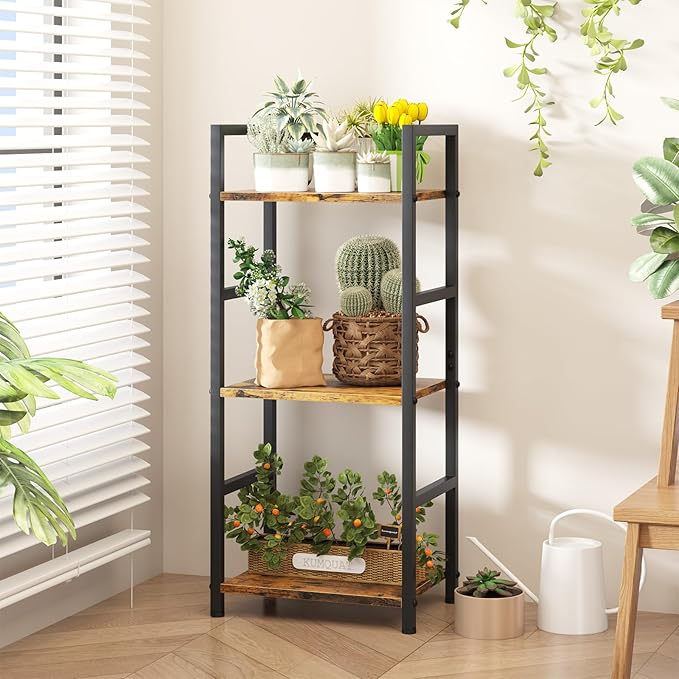 Bookshelf Storage Shelf Bookcase, 3 Tier Industrial Bookcase,Small Book case for Living Room, Bedroom, and Home Office, Easy Assembly Free Combination Multi-Functional Organizer(3 Tier,Rustic Brown)