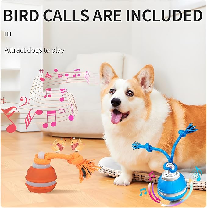 Interactive Dog Ball Toy,Interactive Dog Toys for small dogs,Peppy Pet Ball for Dogs,Motion Activate Rolling Dog Toy with Birdsong Squeaky Chewable Rope Tiny Fetch Dog Toys to Keep them Busy(Blue)