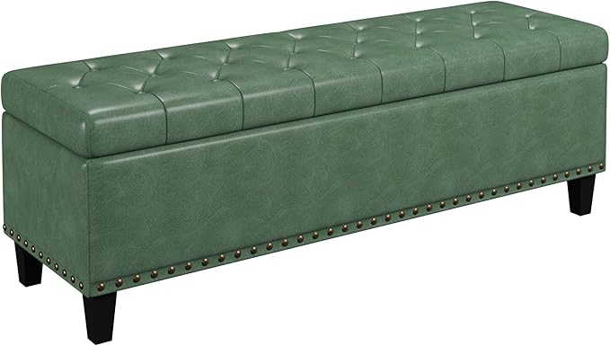 Storage Ottoman Bench,51-Inch Large Storage Bench for Bedroom End of Bed, 30 Gallons Faux Leather Ottoman with Storage for Bedroom, Living Room, Entryway, Hallway,Green