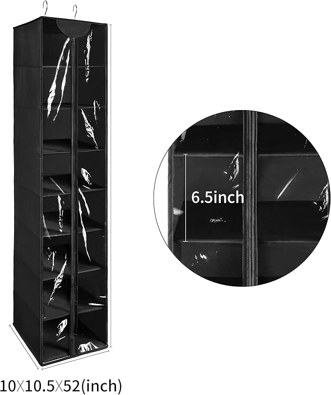 Libeder Hanging Closet Organizer, 8-Shelf Wardrobe Clothes Storage Organizer with Zipper,Hanging Shelves for Sweater,Shoes,Purse,Hats,Black