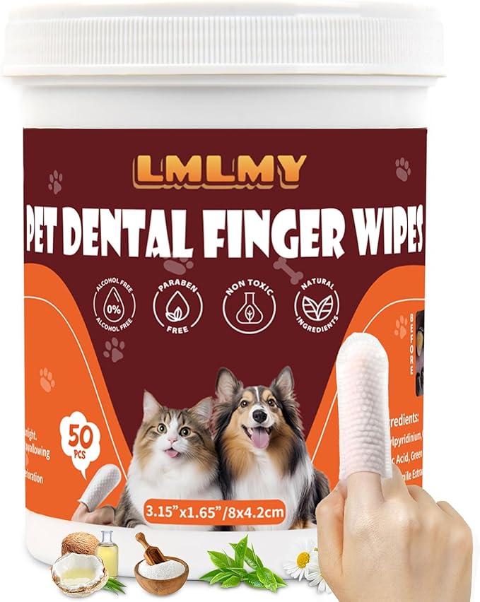 Dog Dental Wipes - Dental Finger Wipes for Cats & Dogs - Dog Toothbrush Finger Dental Wipes to Remove Plaque & Tartar,Effective Teeth Cleaner (Large)
