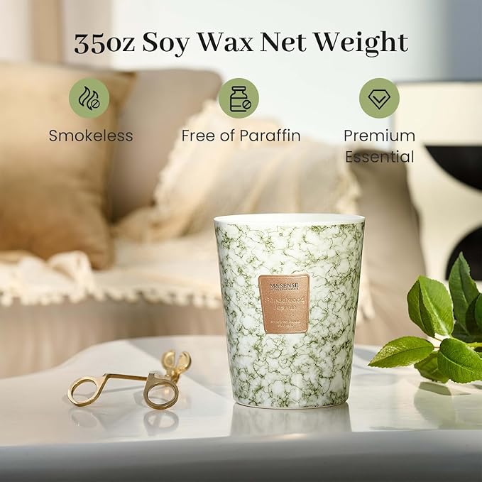 M&SENSE Extra Large Candle 35oz 150H SandalwoodJasmin Scented Candle,3 Wick Highly Scented Jar Candle, XL Candles Gift for Stress Relief, Meditation, Yoga