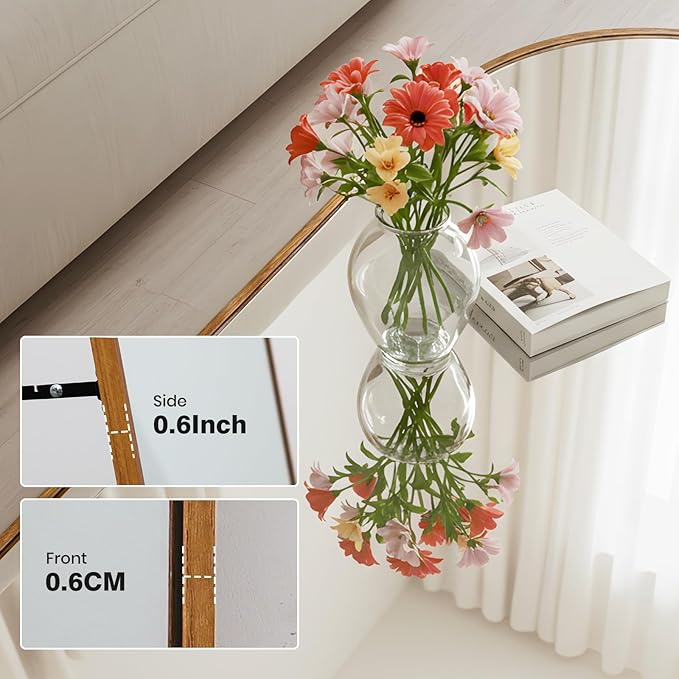 Arched 26x71 Inch Full Length Mirrors Aluminium Frame in Classic Yellowish Brown Wood Looking Free Standing Floor Mirror Full Body Wall Mounted for Bedroom Living Room and Hallway