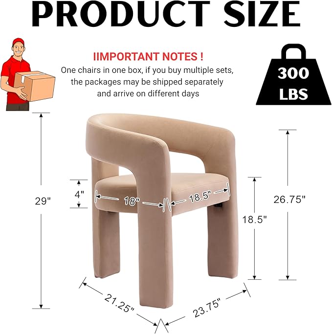 Modern Barrel Dining Chairs Set of 5, Velvet Upholstered Accent Side Chair with Arms Comfy Makeup Vanity Chairs, Dining Living Room Kitchen Chairs, Khaki