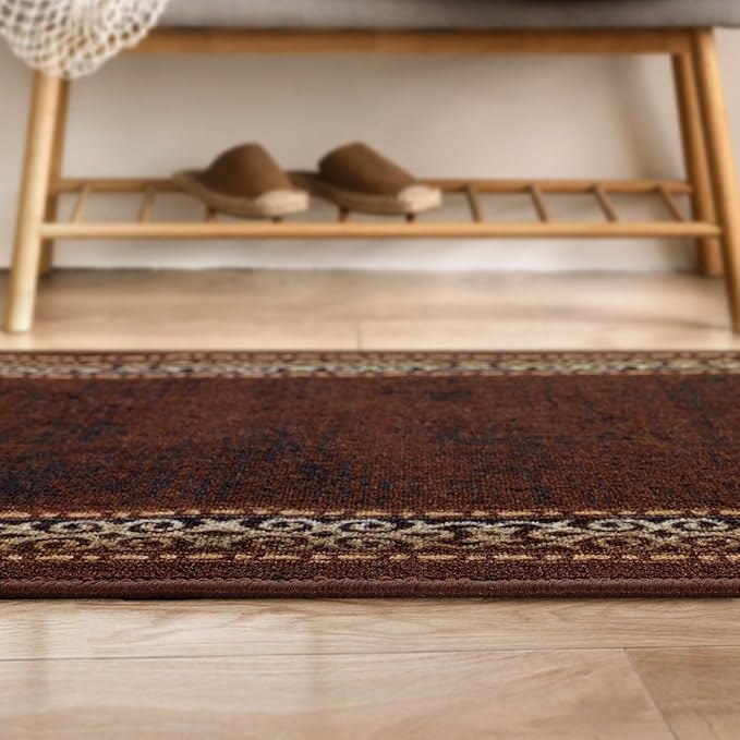 Antep Rugs Alfombras Bordered Modern 2x4 Non-Slip (Non-Skid) Low Pile Rubber Backing Kitchen Area Rug (Brown, 2'3" x 4')
