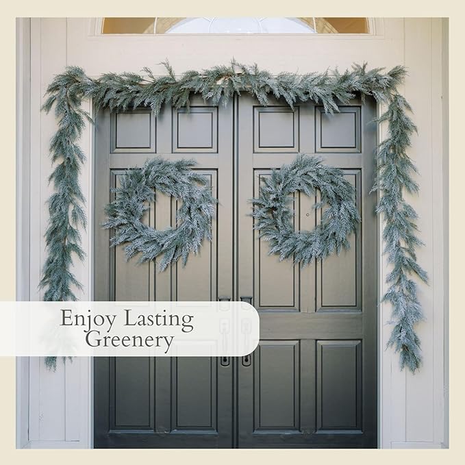 CG Hunter Holiday Collection Flocked Cedar Wreath, Premium Artificial Indoor and Outdoor Large 30" Flocked Cedar Christmas Wreath, Christmas Decorations and Holiday Greenery