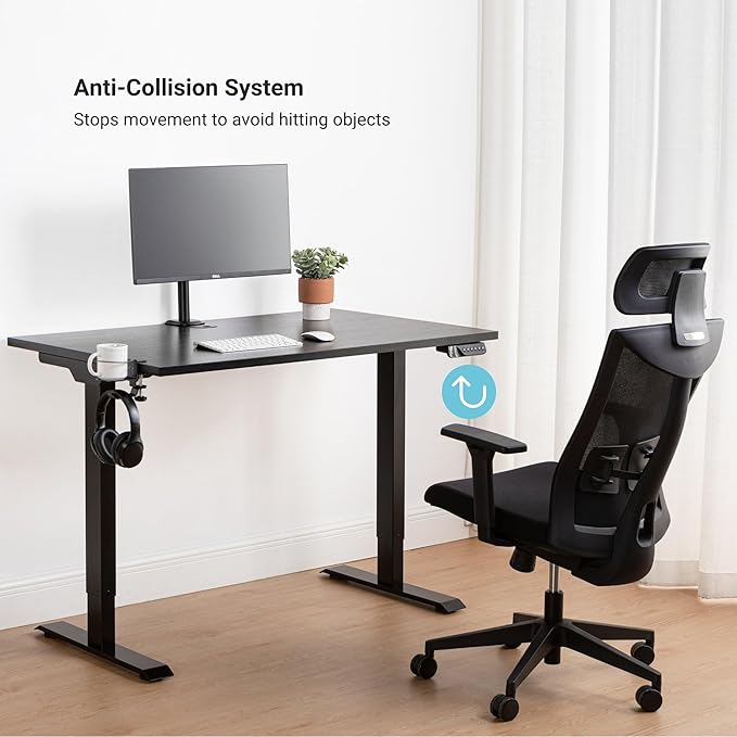 Progressive Desk Stand Up Electric Standing Desk, Compact Home Office Table, White Frame and Ebony Oak MDF Tabletop Prime Ryzer 42" x 24"