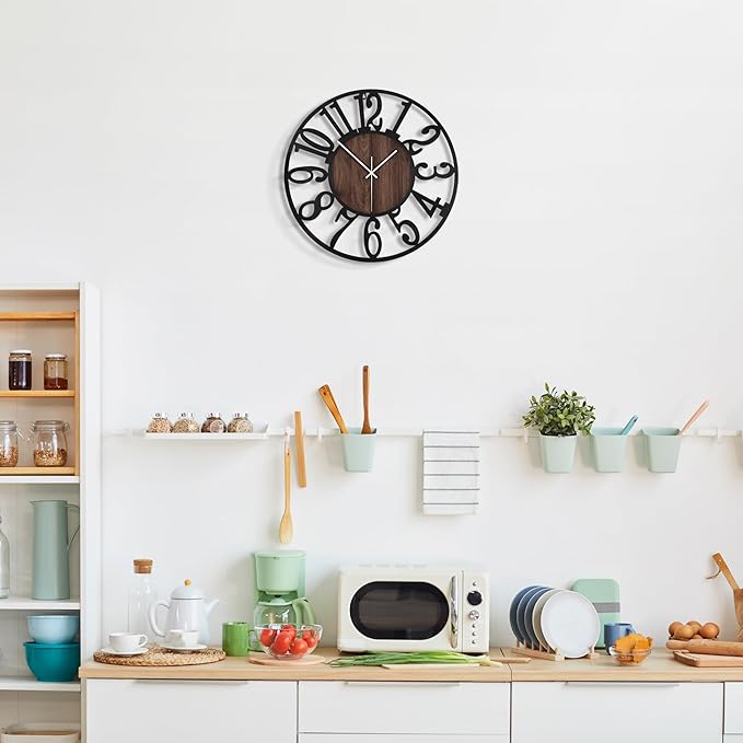 LEIKE 14in Arabic Numeral Wall Clock Battery Operated Black, Silent Non Ticking, Wall Clocks for Living Room Decor, Small Classic for School, Office, Home, Kitchen, Bedroom