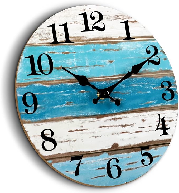 CHYLIN Wall Clock Beach Decor 12 Inch Coastal Nautical Ocean Clocks for Living Room, Silent Non Ticking Wall Clocks Battery Operated Decorative for Kitchen,Bedroom,Bathroom,Home(Blue)