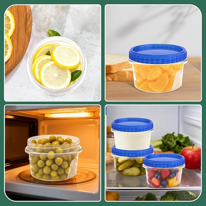12 Pack Freezer Containers with Screw On Lids, 12 Oz Stackable Reusable Plastic Storage Container, Airtight Plastic Food Storage Containers with Twist Top Lids for Food Soup Jello Sauce