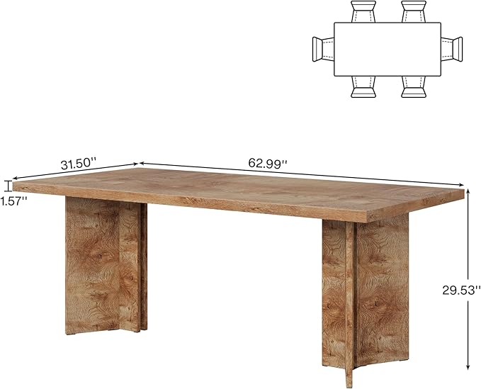 Tribesigns 63-inch Dining Table for 4-6, Farmhouse Kitchen Table with Large Tabletop, Rectangular Dinner Eating Table for Dining Room, Living Room, Kitchen, Light Oak Brown