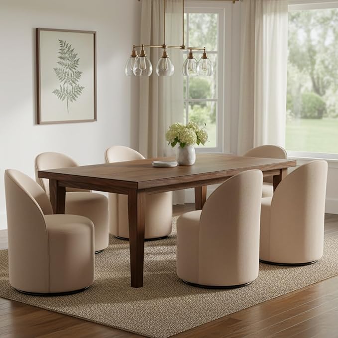 Modern Barrel Dining Chairs Set of 6, Swivel Base Khaki Accent Chair 360°Rotating Vanity Chair Mid-Century Dining Side Chair Kitchen Chair for Living Room, Bedroom, Home, Office, Kitchen