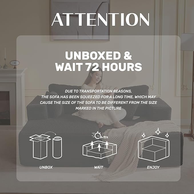 Chaise Lounge Chair, Boneless Couch for Living Room and Bedroom, Sleeper Couches Reading Chairs, Corduroy, Black