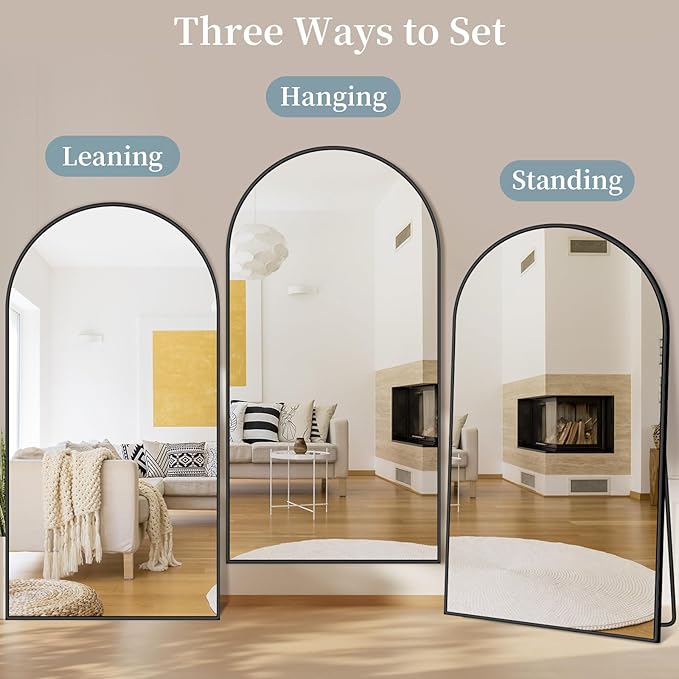 Full Length Mirror, 77"x38" Oversized Floor Mirror with Stand, Hanging or Leaning Full Body Mirrors Mirror for Bedroom, Living Room, Cloakroom, Arch, Black