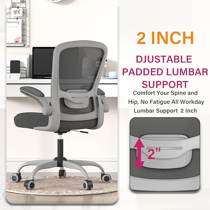 Mimoglad Office Chair, Ergonomic Desk Chair with Adjustable Lumbar Support, High Back Mesh Computer Chair with Flip-up Armrests-BIFMA Passed Task Chairs, Executive Chair for Home Office