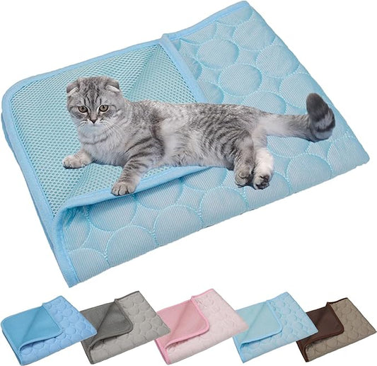 Kittra Cooling Mat for Cats Dogs, 3 Layer System Instant Cool Non Slip Kittra Pad, Washable Cooling Bed for Cats, Protect Your Cat from Silent Heat Danger (Light Blue,XXL: 60" x 40")