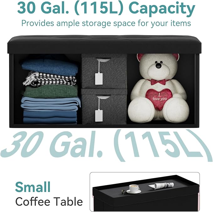 BRIAN & DANY Folding Storage Ottoman Bench, Ottoman with Storage, Foot Rest, Benches Seat for Bedroom, Living Room, Entryway, Long Shoes Bench, 15.7" x 31.5" x 15.7" Black