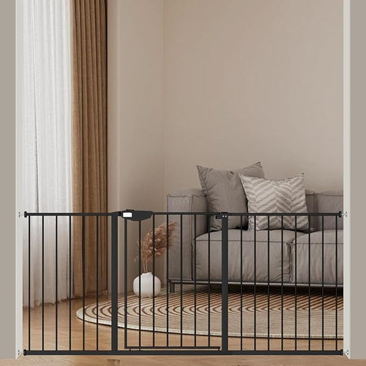 ALLAIBB Triple Lock Extra Wide Baby Gate Pressure Mounted Walk Through Safe Auto Close Black Metal Dog Pet Puppy Cat for Stairs,Doorways,Kitchen 49.21-67.32"