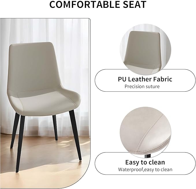 Dining Chairs, Modern PU Leather Dining Room Chair with Sturdy Metal Legs, Upholstered Seat Dinner Chairs Accent Side Chairs for Indoor Kitchen Living Room Restaurant Cafe (Cream, Set of 6)