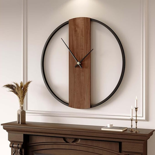 Large Wall Clock 30 Inch Decorative Modern Minimalist Wall Clocks for Living Room Decor, Silent Non Ticking Battery Operated Rustic Big Clock with Walnut Dial for Bedroom, Kitchen, Farmhouse, Office
