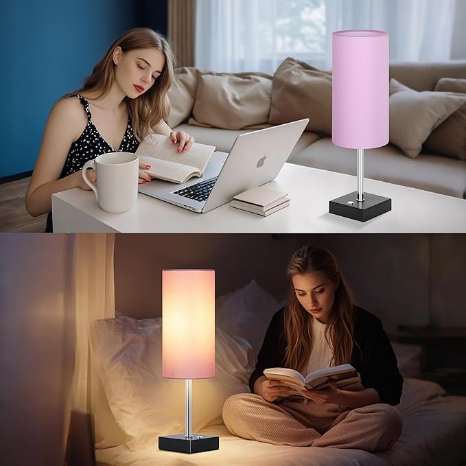AVV Cordless Table Lamp with Dimmable, Rechargeable 3 Modes Battery Powered Bedside Lamp, Battery Operated Lamps for Night Stand, Touch Lamp for Bedroom, Living Room, Reading Room, 15 Inch Pink