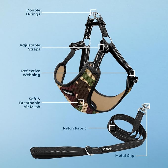 Best Pet Supplies Voyager Adjustable Dog Harness Leash Set with Reflective Stripes for Walking Heavy-Duty Full Body No Pull Vest with Leash D-Ring, Breathable All-Weather - Army Base, M