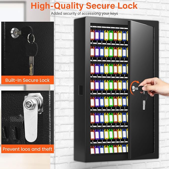 200 Keys Key Cabinet, Anti-Theft Key Lock Box with Key Tags, Adjustable Key Organizer Wall Safe for Car Office House Garage Rental Business