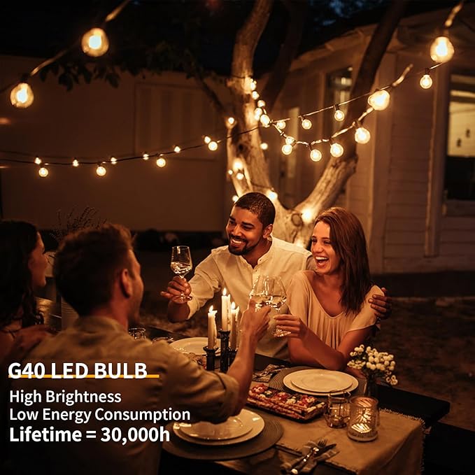 40FT LED Outdoor String Lights Waterproof, G40 LED Globe Outdoor Lights for Patio with 27 Edison Vintage Shatterproof Bulbs, Connectable Backyard Lights for Garden, Bistro, Porch, Cafe