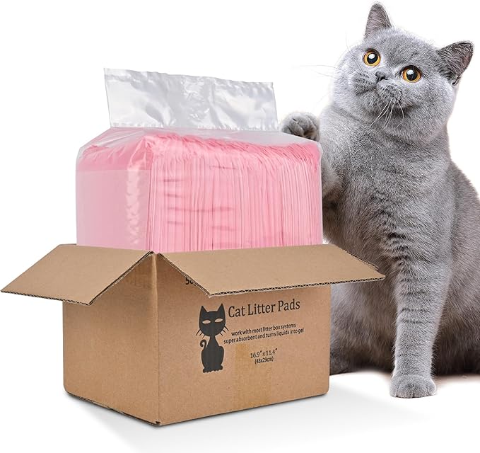50 Count Cat Litter Pads for Tidy Cats Breeze Litter System 16.9 x 11.4 Inch Lavender Scented Cat Pad Refills Super Absorbent Quick-Dry Pee Pads for Cats（Pink）