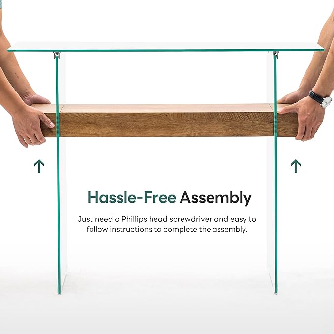 ivinta Glass Console Table with Storage, 39.4" Modern Narrow Entryway Table for Living Room, Entrance, Hallway or Bedroom 5101 (Natural Wood)