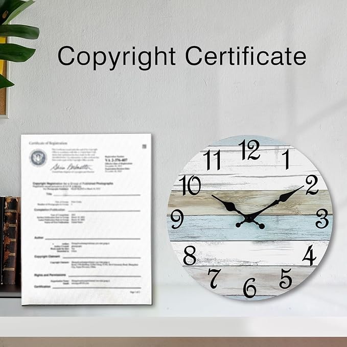 CHYLIN Wall Clock Silent Non Ticking Wall Clocks Battery Operated, Rustic Coastal Country Clock Decorative for Bathroom Kitchen(10 Inch)