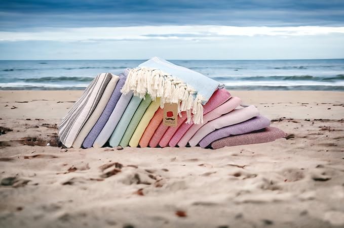 Bazaar Anatolia Turkish Beach Towel – 100% Cotton, Quick Dry, Sand Free Towel for Bathroom, Camping, Travel, Lavender – Oversized 71x39 Inches – Stripe Lilac