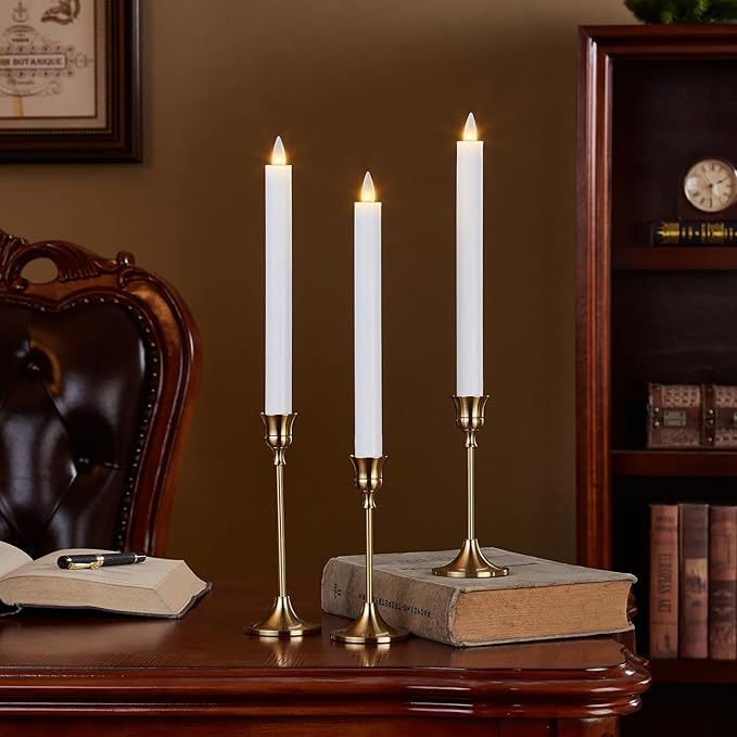 Flameless Taper Candles Flickering with Remote and Timer, 3D Moving Flame Taper Candle Battery Operated to 400 Hours, 9 Inch Window Candles, (White)