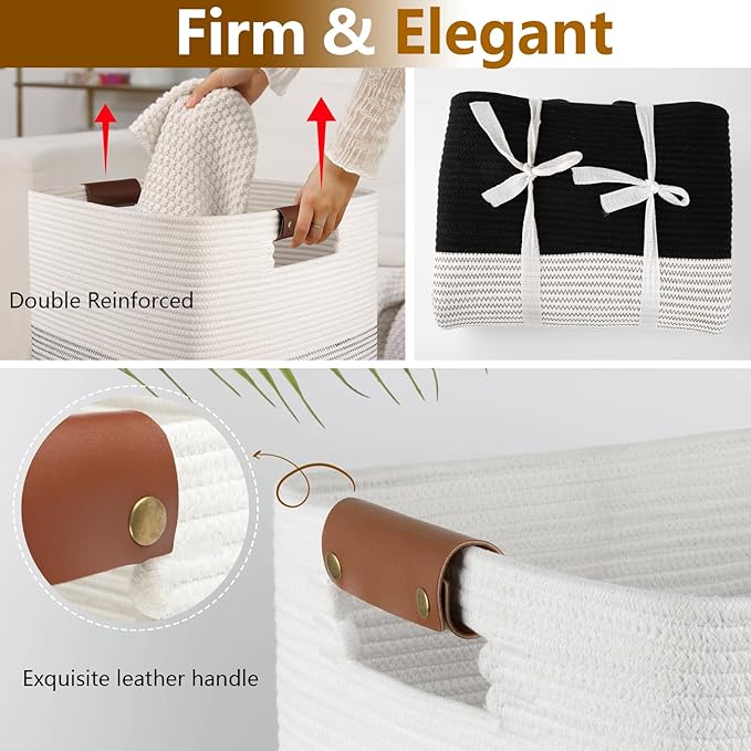 Laundry Hamper 96L Extra Large Laundry Basket, Woven Blanket Basket, Cotton Woven Storage Hamper with Handles for Living Room, Large Baskets for Pillows, Blankets, Clothes-Gradient Black