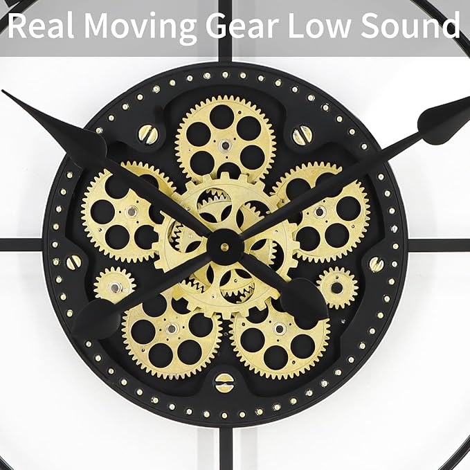 29 Inch Large Wall Clocks for Living Room Decor with Moving Gears,Large Wall Clock Industrial Steampunk,Oversized Metal Analog Wall Clocks for Farmhouse Home Battery Operated