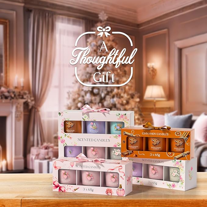 Pink Candles, Scented Candle Gift Set for Stress Relief, 3 Votive Candles for Women and Men, Birthday Candle Gifts for Women, Candles Gifts for Women (Pink, 7 oz)