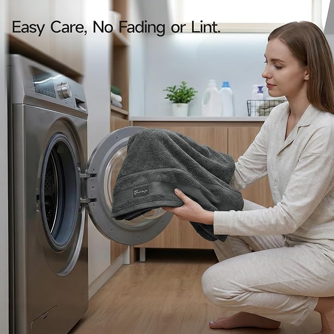 REDKISS 2 Pack Large Bath Towels Set, 100% Cotton, 31x63 in, Heavyweight 760G, Highly Absorbent & Quick Dry, Super Soft Luxury Towels for Bathroom,Hotel Collection - Deep Gray