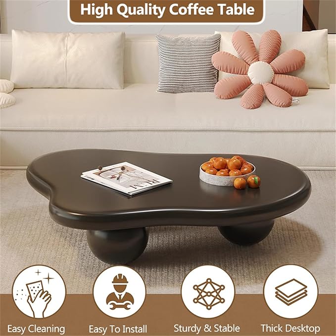 Cloud Coffee Table Modern Cute Coffee Tables Irregular Simple Tea/Center Table for Small Space End Table for Living Room, Home Office, Indoor (Irregular Shape Black 39.4" Wx27 Dx11.4 H)