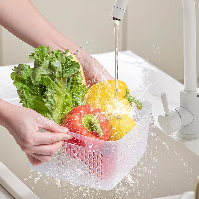 6-Piece Fruit Storage Containers for Fridge with Lids — BPA-Free Produce & Salad Keeper with Removable Colanders, Dishwasher & Microwave Safe, Multi-Size Meal Prep & Lettuce Saver