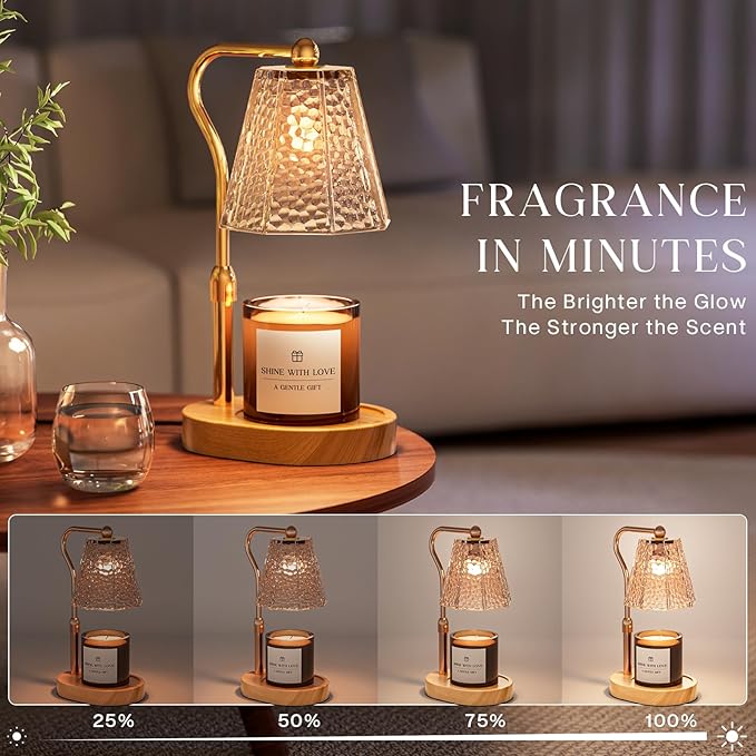 Candle Warmer Lamp with Timer Dimmable, Height Adjustable Wax Melt Warmer for Home Decor & New Home Bedroom, Vintage Candle Lamp for Scented Wax Jar Candles with 2 Bulbs,Birthday Gift for Women & Moms