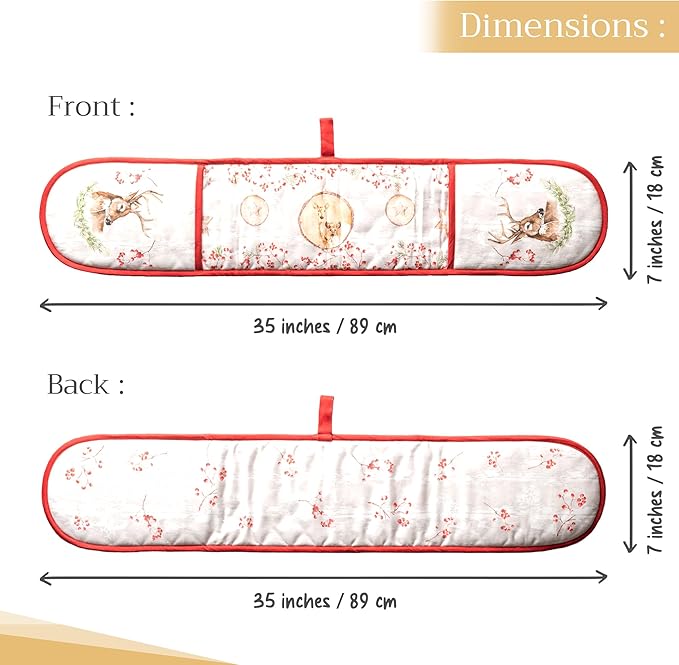 Maison d' Hermine Double Oven Mitt (7" x 35") 100% Cotton Heat Resistant BBQ Cooking Gloves with Loop for Thanksgiving Christmas Decorations Baking Cooking Barbeque Handling Hot Pan (Mountain Life)