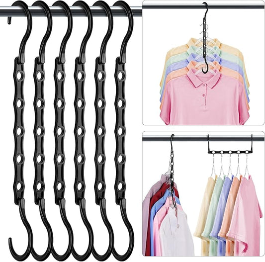 HOUSE DAY Closet Organizers and Storage 6 Pack, College Dorm Room Essentials, Multifunctional Organizer Magic Space Saving Hangers with 5 Holes, Storage Organization for Wardrobe Closet