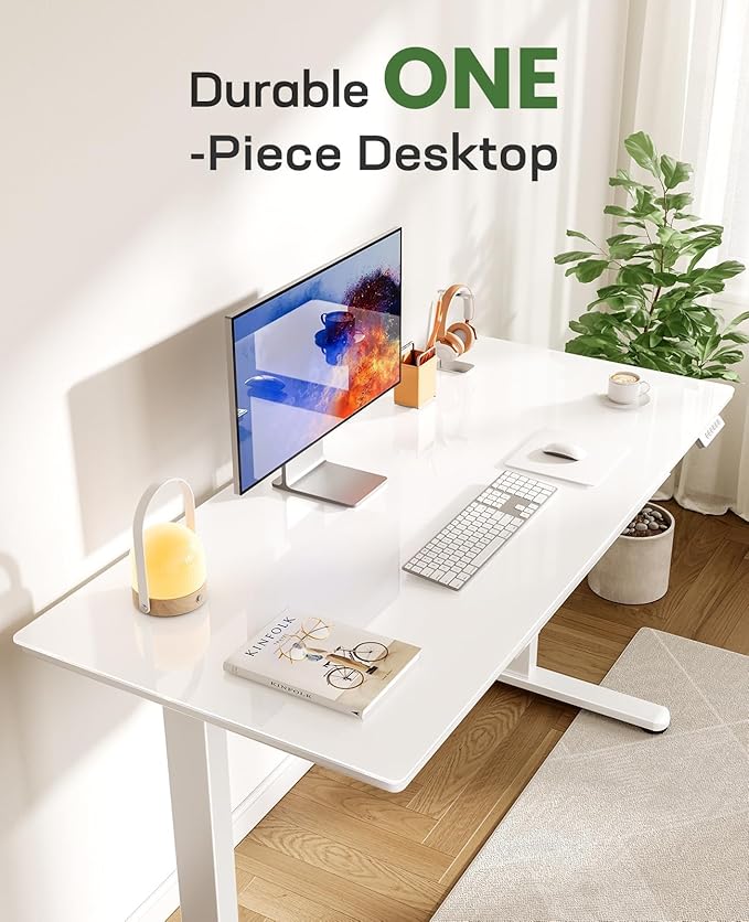 Marsail Glass Standing Desk with Drawer 37 x 22 Inches Stand up Desk Standing Desk Adjustable Height with One-Piece Tempered Glass Top, Ergonomic Home Office Desk with 4 Preset Heights White